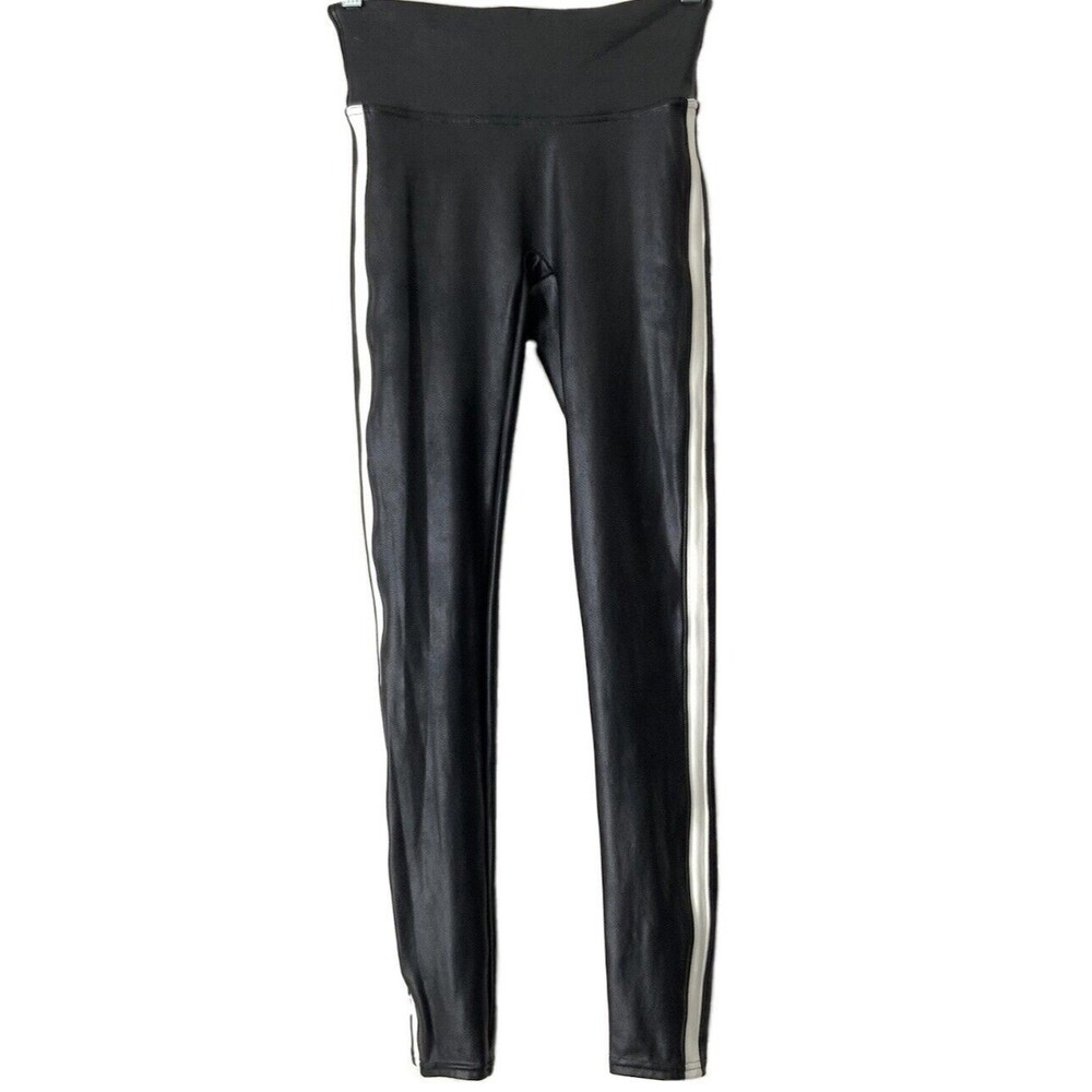 Spanx Leggings Faux Leather White Side Stripe Pull-on Black S - Picture 2 of 9